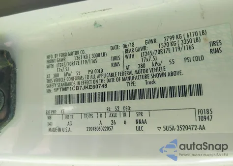 2018 Ford F-150 Xl из США, поврежденный, VIN 1FTMF1CB7JKE60748